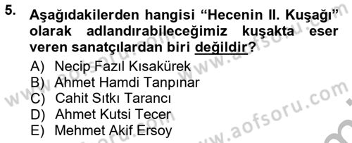 Cumhuriyet Dönemi Türk Şiiri Dersi 2012 - 2013 Yılı (Vize) Ara Sınav Soruları 5. Soru