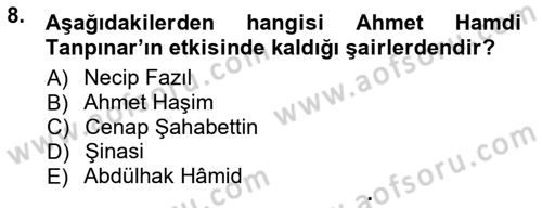 Cumhuriyet Dönemi Türk Şiiri Dersi Ara Sınavı Deneme Sınav Soruları 8. Soru