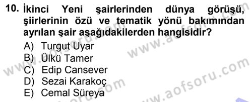 Cumhuriyet Dönemi Türk Şiiri Dersi 2012 - 2013 Yılı (Final) Dönem Sonu Sınav Soruları 10. Soru