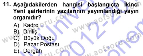 Cumhuriyet Dönemi Türk Şiiri Dersi 2012 - 2013 Yılı (Final) Dönem Sonu Sınav Soruları 11. Soru