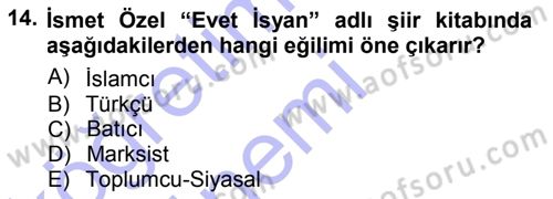 Cumhuriyet Dönemi Türk Şiiri Dersi 2012 - 2013 Yılı (Final) Dönem Sonu Sınav Soruları 14. Soru