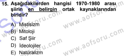 Cumhuriyet Dönemi Türk Şiiri Dersi 2012 - 2013 Yılı (Final) Dönem Sonu Sınav Soruları 15. Soru
