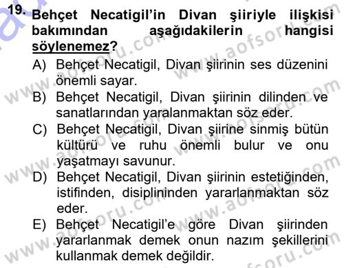 Cumhuriyet Dönemi Türk Şiiri Dersi 2012 - 2013 Yılı (Final) Dönem Sonu Sınav Soruları 19. Soru