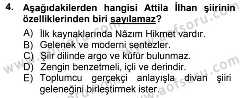 Cumhuriyet Dönemi Türk Şiiri Dersi 2012 - 2013 Yılı (Final) Dönem Sonu Sınav Soruları 4. Soru