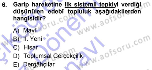 Cumhuriyet Dönemi Türk Şiiri Dersi 2012 - 2013 Yılı (Final) Dönem Sonu Sınav Soruları 6. Soru