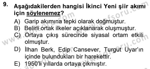 Cumhuriyet Dönemi Türk Şiiri Dersi 2012 - 2013 Yılı (Final) Dönem Sonu Sınav Soruları 9. Soru