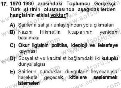 Cumhuriyet Dönemi Türk Şiiri Dersi 2012 - 2013 Yılı Tek Ders Sınav Soruları 17. Soru