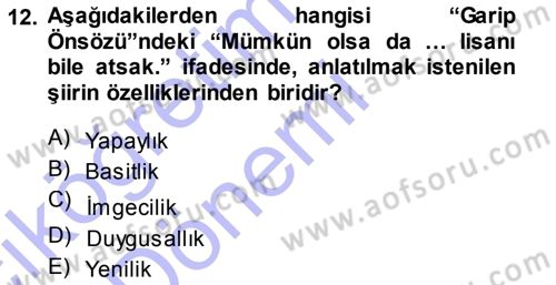 Cumhuriyet Dönemi Türk Şiiri Dersi Ara Sınavı Deneme Sınav Soruları 12. Soru