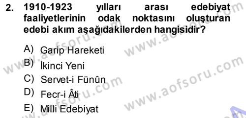 Cumhuriyet Dönemi Türk Şiiri Dersi Ara Sınavı Deneme Sınav Soruları 2. Soru