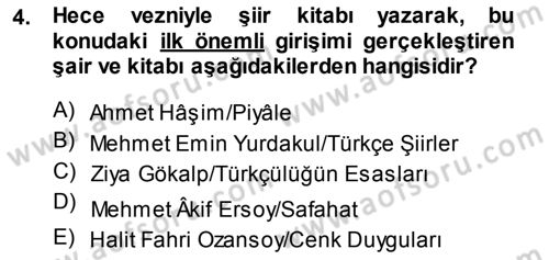 Cumhuriyet Dönemi Türk Şiiri Dersi Ara Sınavı Deneme Sınav Soruları 4. Soru