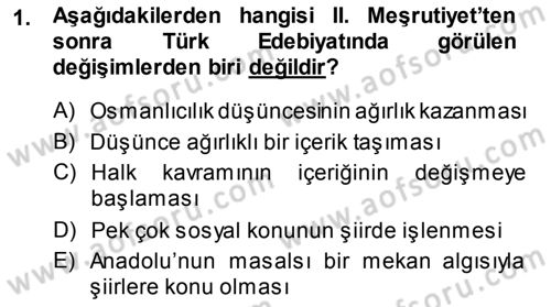 Cumhuriyet Dönemi Türk Şiiri Dersi 2013 - 2014 Yılı (Final) Dönem Sonu Sınav Soruları 1. Soru