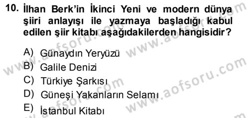 Cumhuriyet Dönemi Türk Şiiri Dersi 2013 - 2014 Yılı (Final) Dönem Sonu Sınav Soruları 10. Soru