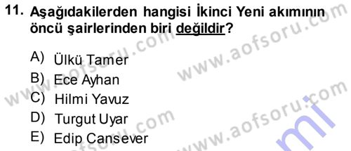 Cumhuriyet Dönemi Türk Şiiri Dersi 2013 - 2014 Yılı (Final) Dönem Sonu Sınav Soruları 11. Soru