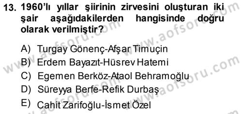 Cumhuriyet Dönemi Türk Şiiri Dersi 2013 - 2014 Yılı (Final) Dönem Sonu Sınav Soruları 13. Soru