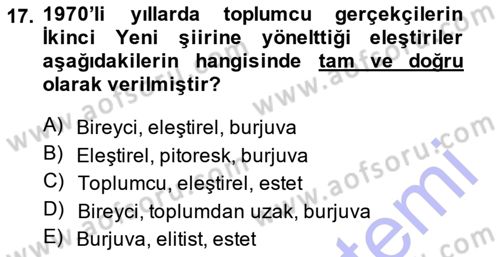 Cumhuriyet Dönemi Türk Şiiri Dersi 2013 - 2014 Yılı (Final) Dönem Sonu Sınav Soruları 17. Soru