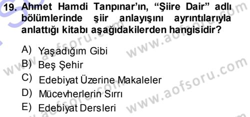 Cumhuriyet Dönemi Türk Şiiri Dersi 2013 - 2014 Yılı (Final) Dönem Sonu Sınav Soruları 19. Soru