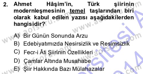 Cumhuriyet Dönemi Türk Şiiri Dersi 2013 - 2014 Yılı (Final) Dönem Sonu Sınav Soruları 2. Soru