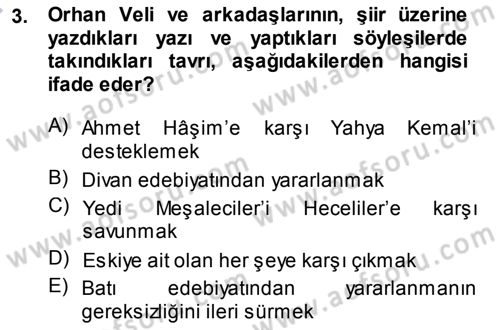 Cumhuriyet Dönemi Türk Şiiri Dersi 2013 - 2014 Yılı (Final) Dönem Sonu Sınav Soruları 3. Soru