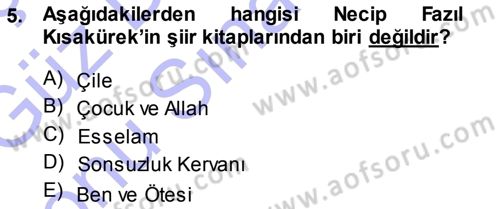 Cumhuriyet Dönemi Türk Şiiri Dersi 2013 - 2014 Yılı (Final) Dönem Sonu Sınav Soruları 5. Soru