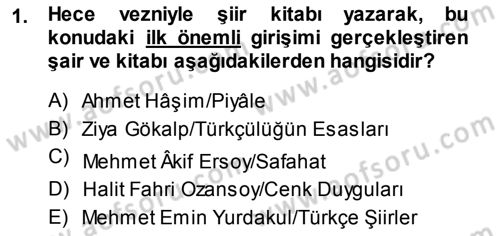 Cumhuriyet Dönemi Türk Şiiri Dersi 2013 - 2014 Yılı Tek Ders Sınav Soruları 1. Soru