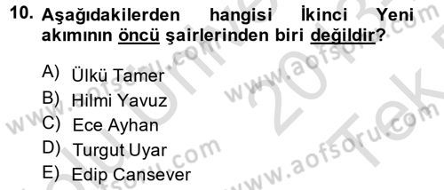 Cumhuriyet Dönemi Türk Şiiri Dersi 2013 - 2014 Yılı Tek Ders Sınav Soruları 10. Soru