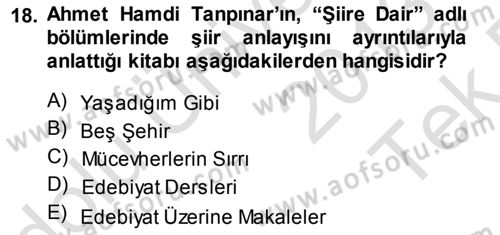 Cumhuriyet Dönemi Türk Şiiri Dersi 2013 - 2014 Yılı Tek Ders Sınav Soruları 18. Soru