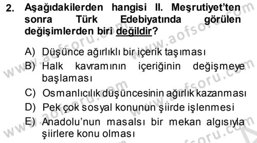 Cumhuriyet Dönemi Türk Şiiri Dersi 2013 - 2014 Yılı Tek Ders Sınav Soruları 2. Soru