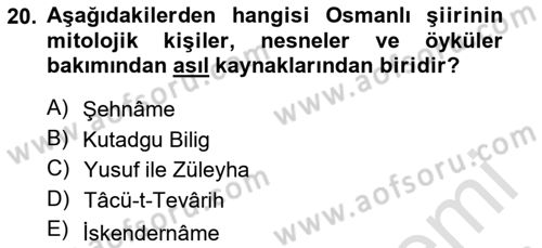 Cumhuriyet Dönemi Türk Şiiri Dersi 2013 - 2014 Yılı Tek Ders Sınav Soruları 20. Soru