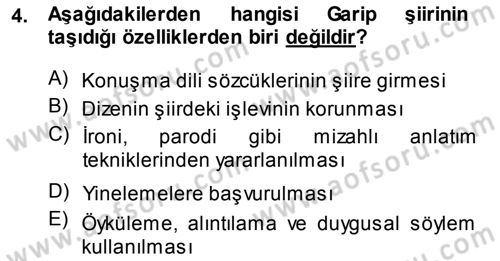Cumhuriyet Dönemi Türk Şiiri Dersi 2013 - 2014 Yılı Tek Ders Sınav Soruları 4. Soru