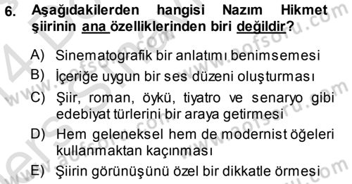 Cumhuriyet Dönemi Türk Şiiri Dersi 2013 - 2014 Yılı Tek Ders Sınav Soruları 6. Soru