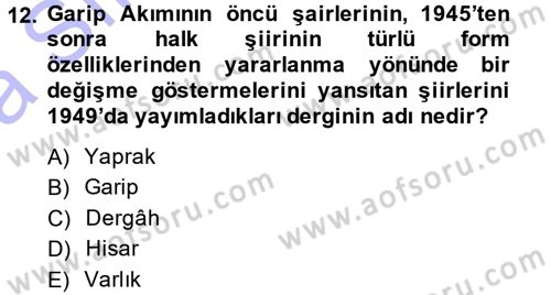 Cumhuriyet Dönemi Türk Şiiri Dersi 2014 - 2015 Yılı (Vize) Ara Sınav Soruları 12. Soru