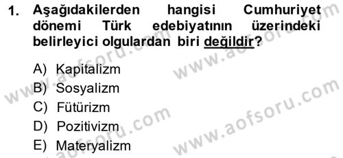 Cumhuriyet Dönemi Türk Şiiri Dersi 2014 - 2015 Yılı (Final) Dönem Sonu Sınav Soruları 1. Soru