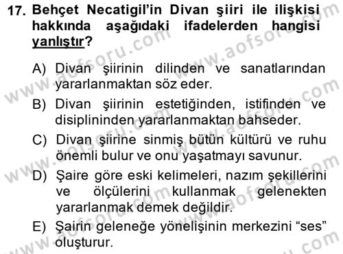 Cumhuriyet Dönemi Türk Şiiri Dersi 2014 - 2015 Yılı (Final) Dönem Sonu Sınav Soruları 17. Soru