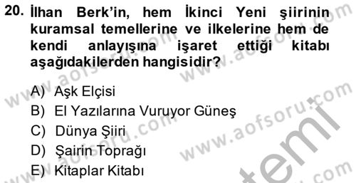 Cumhuriyet Dönemi Türk Şiiri Dersi 2014 - 2015 Yılı (Final) Dönem Sonu Sınav Soruları 20. Soru