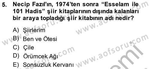 Cumhuriyet Dönemi Türk Şiiri Dersi 2014 - 2015 Yılı (Final) Dönem Sonu Sınav Soruları 5. Soru