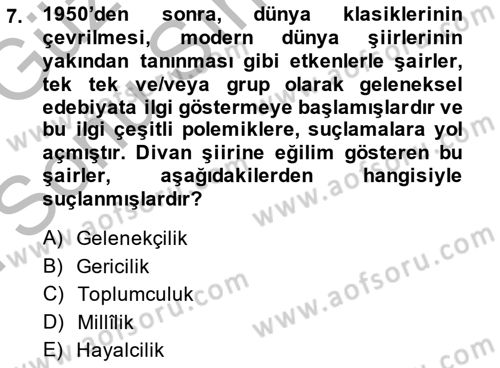 Cumhuriyet Dönemi Türk Şiiri Dersi 2014 - 2015 Yılı (Final) Dönem Sonu Sınav Soruları 7. Soru