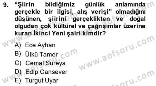 Cumhuriyet Dönemi Türk Şiiri Dersi 2014 - 2015 Yılı (Final) Dönem Sonu Sınav Soruları 9. Soru