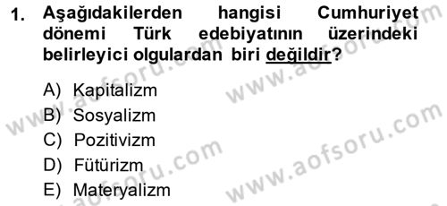 Cumhuriyet Dönemi Türk Şiiri Dersi 2014 - 2015 Yılı Tek Ders Sınav Soruları 1. Soru