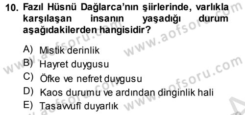 Cumhuriyet Dönemi Türk Şiiri Dersi 2014 - 2015 Yılı Tek Ders Sınav Soruları 10. Soru