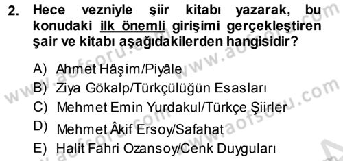 Cumhuriyet Dönemi Türk Şiiri Dersi 2014 - 2015 Yılı Tek Ders Sınav Soruları 2. Soru