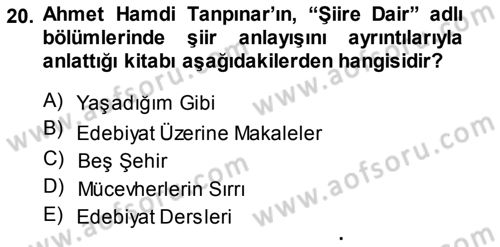 Cumhuriyet Dönemi Türk Şiiri Dersi 2014 - 2015 Yılı Tek Ders Sınav Soruları 20. Soru