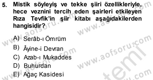 Cumhuriyet Dönemi Türk Şiiri Dersi 2014 - 2015 Yılı Tek Ders Sınav Soruları 5. Soru