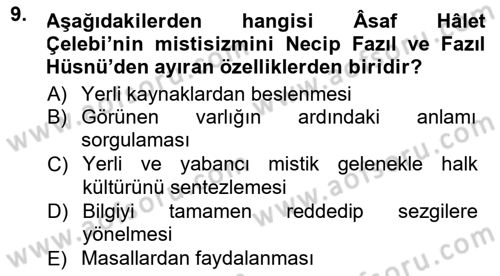 Cumhuriyet Dönemi Türk Şiiri Dersi 2014 - 2015 Yılı Tek Ders Sınav Soruları 9. Soru