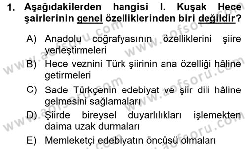 Cumhuriyet Dönemi Türk Şiiri Dersi Ara Sınavı Deneme Sınav Soruları 1. Soru