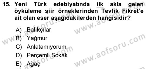 Cumhuriyet Dönemi Türk Şiiri Dersi 2015 - 2016 Yılı (Vize) Ara Sınav Soruları 15. Soru