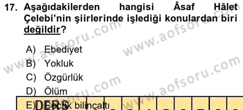 Cumhuriyet Dönemi Türk Şiiri Dersi Ara Sınavı Deneme Sınav Soruları 17. Soru