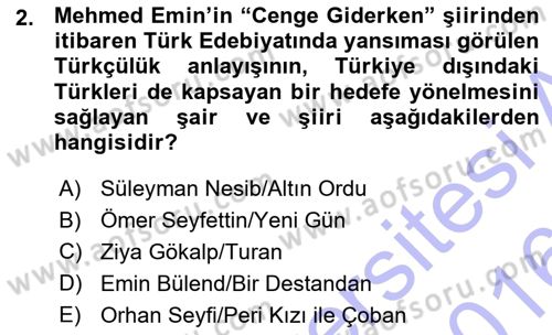 Cumhuriyet Dönemi Türk Şiiri Dersi 2015 - 2016 Yılı (Vize) Ara Sınav Soruları 2. Soru
