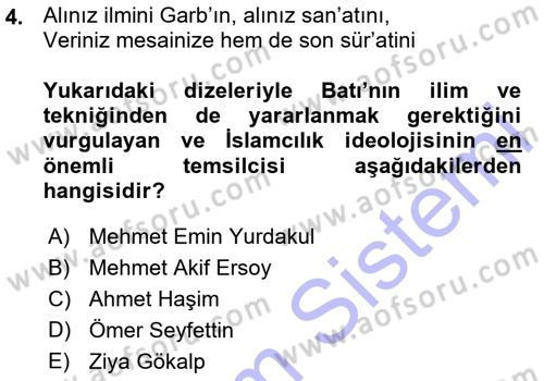 Cumhuriyet Dönemi Türk Şiiri Dersi Ara Sınavı Deneme Sınav Soruları 4. Soru
