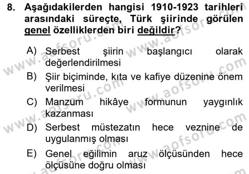 Cumhuriyet Dönemi Türk Şiiri Dersi 2015 - 2016 Yılı (Vize) Ara Sınav Soruları 8. Soru
