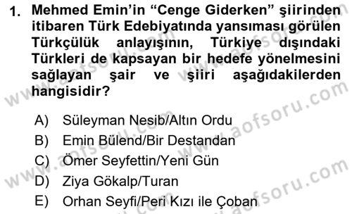 Cumhuriyet Dönemi Türk Şiiri Dersi 2015 - 2016 Yılı (Final) Dönem Sonu Sınav Soruları 1. Soru